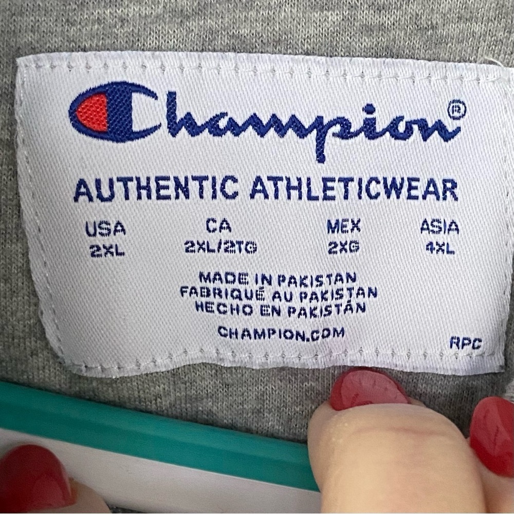 Champion Hoodie Mens Heather Gray Spellout Logo Pullover Sweatshirt Size 2XL - Picture 2 of 6